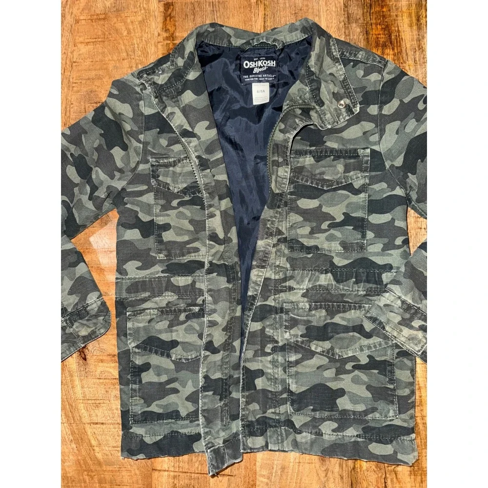 OshKosh B'gosh Boys Camo Field Jacket Green Camouflage Utility Coat Size 8